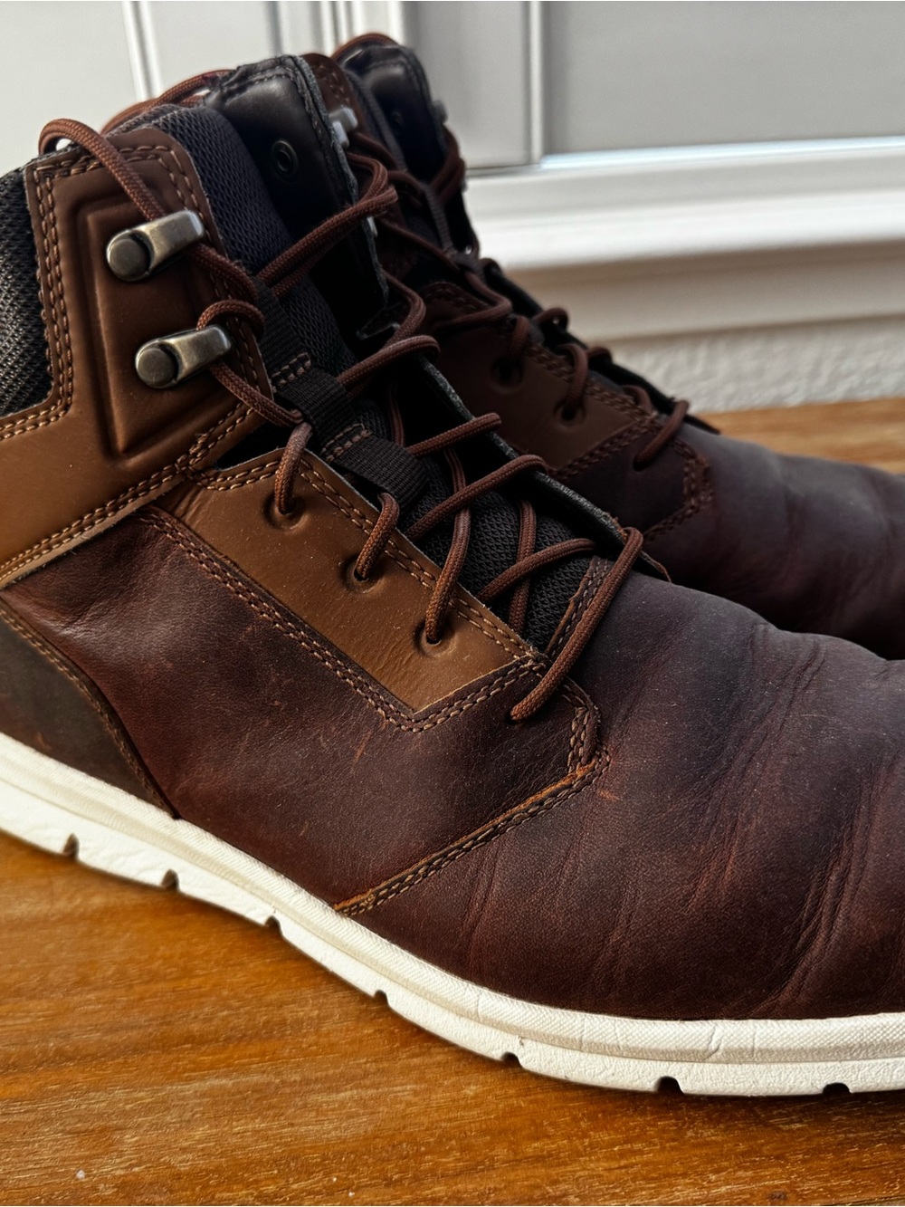 Timberland Brown Leather Chukka Boots with White Sole
